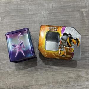 Lot of 2 Pokémon Tins – EMPTY – Espeon Deck Box & Pokémon TCG Tin (No Cards)
